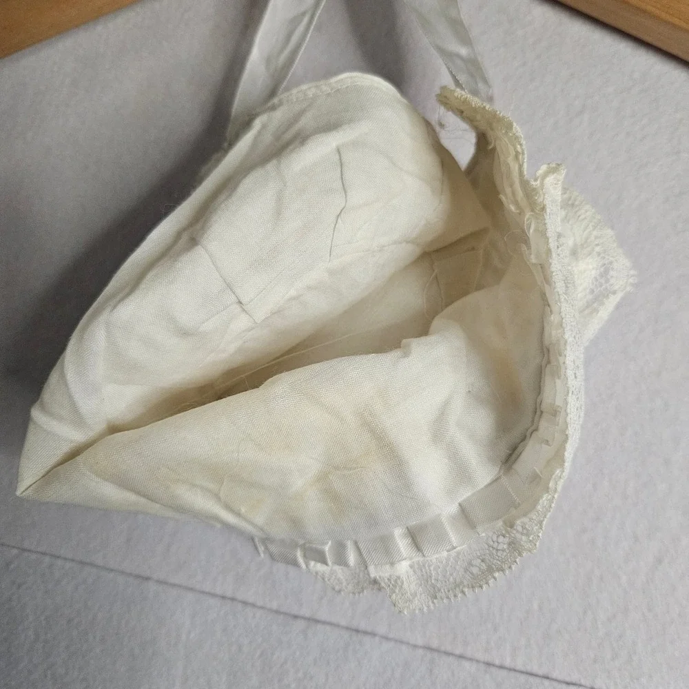 Vintage Ivory Satin Christening Gown Set Coat Bonnet Lace Smocked Baptism 6-9mos